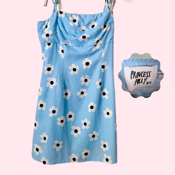 Princess Polly Blue Spaghetti Strap Flower Sundress Mini Skater Summer Dress 6 - Picture 6 of 6